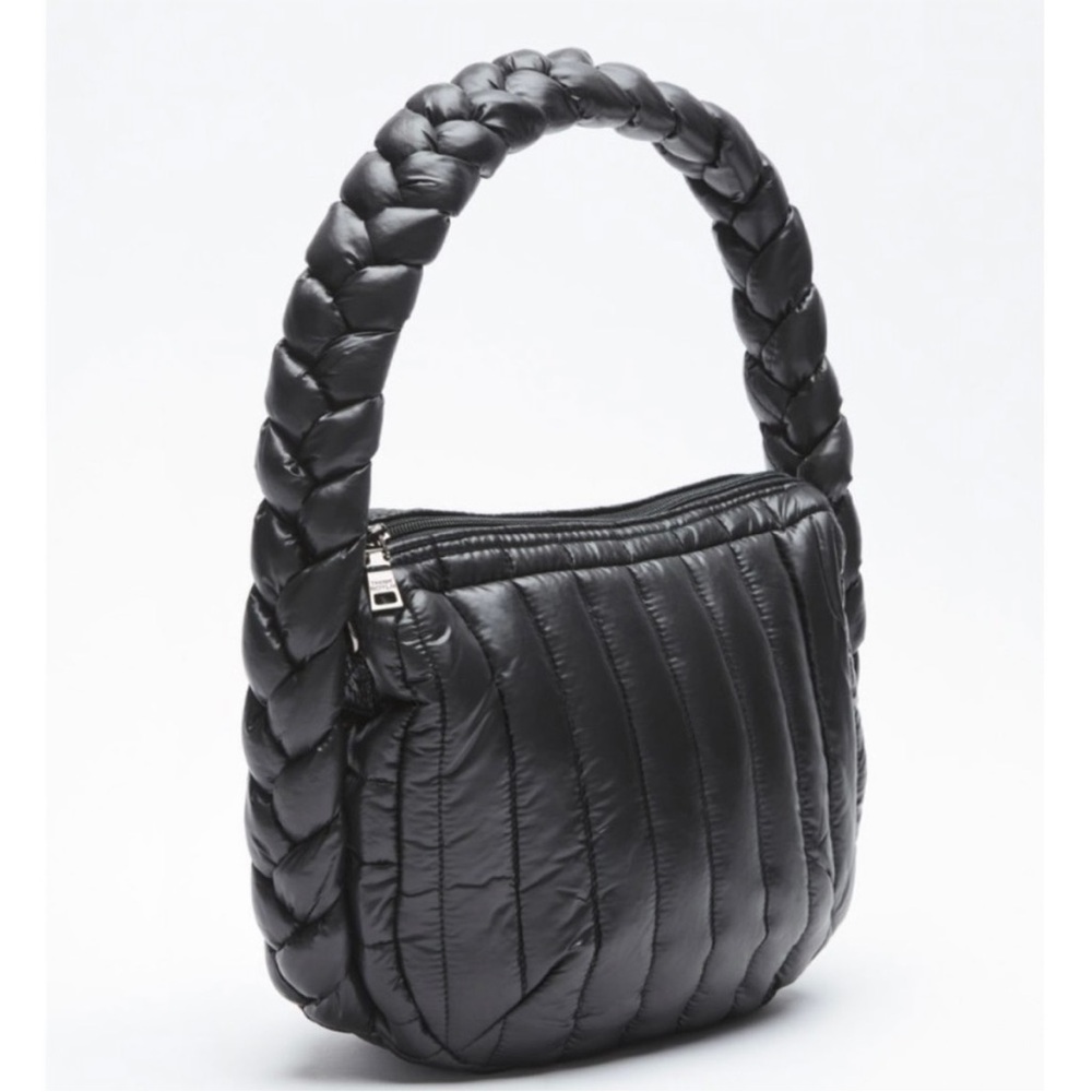 Think Royln | Kelsie Braided Quiled Nylon Hobo Bag. Black.